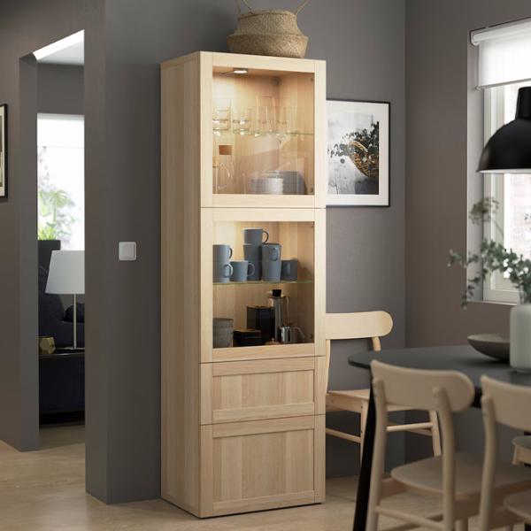 Dulap cu vitrină Ikea Besta/Hanviken Sticlă / Whitewashed Oak photo 2