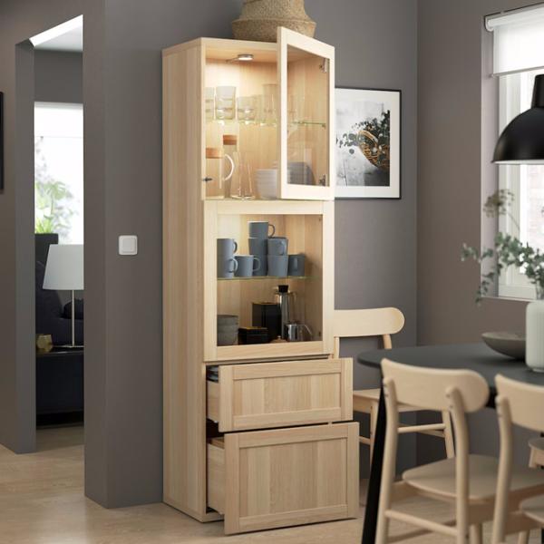 Dulap cu vitrină Ikea Besta/Hanviken Sticlă / Whitewashed Oak photo 3