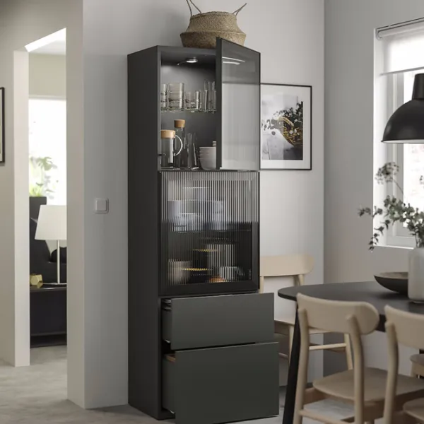 Dulap cu vitrină Ikea Besta/Lappviken/Fallsvik Sticlă / Dark grey photo 3