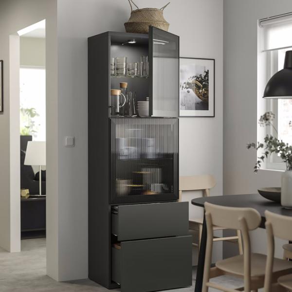 Dulap cu vitrină Ikea Besta/Lappviken/Fallsvik Sticlă / Dark grey photo 3