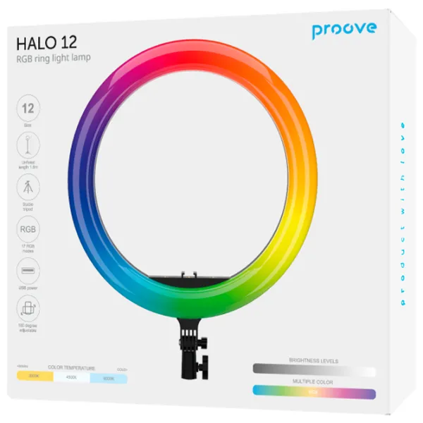 Штатив с круглой лампой Proove Halo 12 304 мм Черный photo 2