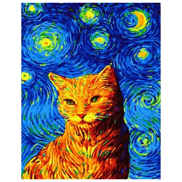 Pictură pe numere BrushMe Pisica sub cerul înstelat GX35619 50 x 40 cm/ Verticală photo 3