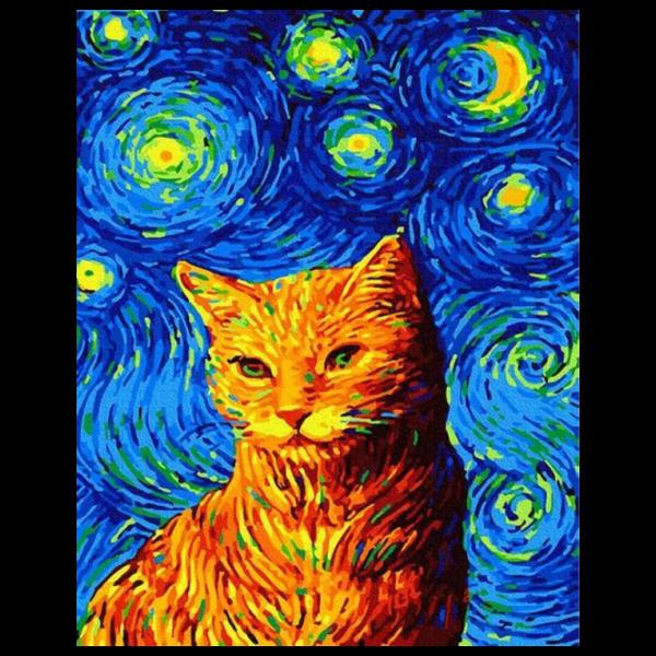 Pictură pe numere BrushMe Pisica sub cerul înstelat GX35619 50 x 40 cm/ Verticală photo 3