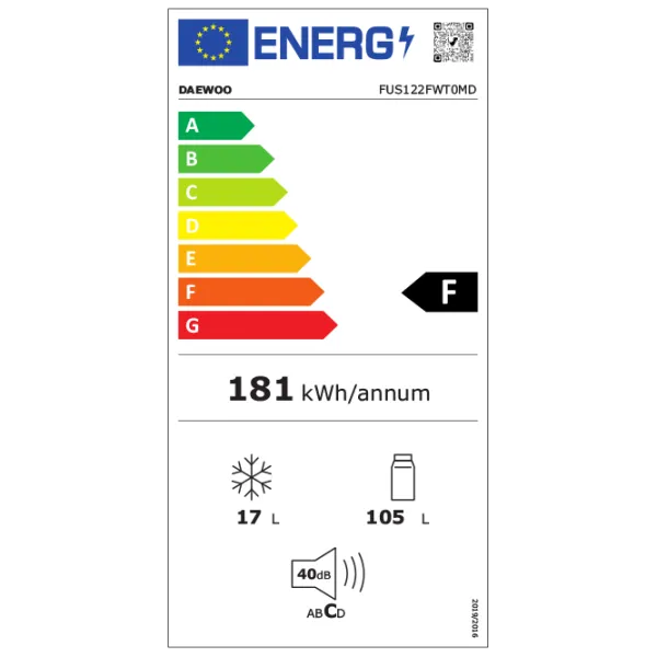 Frigider Daewoo FUS122FWT0MD cu congelator sus 121 l / 83.8 cm / White photo 5