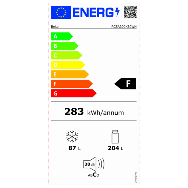 Frigider Beko RCSA300K30WN cu congelator jos 291 l / 181.3 cm / White photo 5