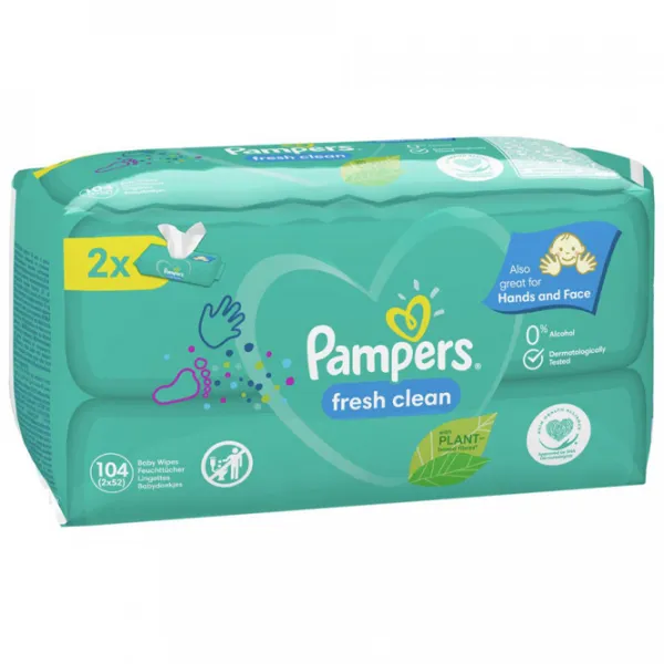 Влажные салфетки Pampers Fresh Clean 2 x 52 для младенцев photo 2