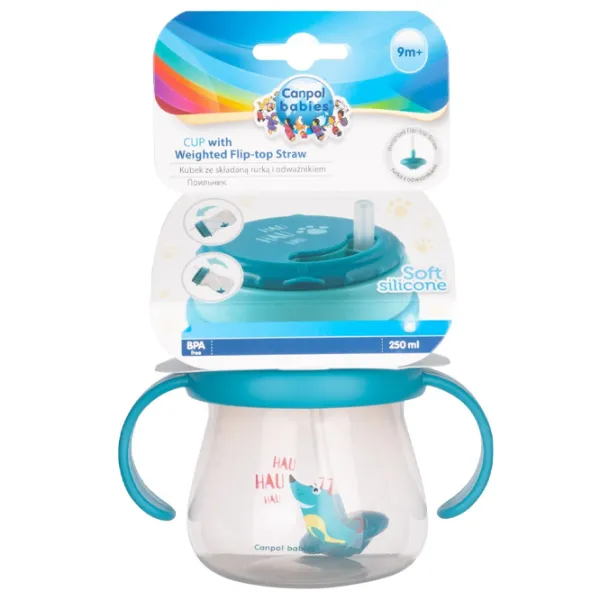 Sticluță cu pai Canpol 56/ 517 250 ml 9 luni/ Plastic/ Blue photo 3