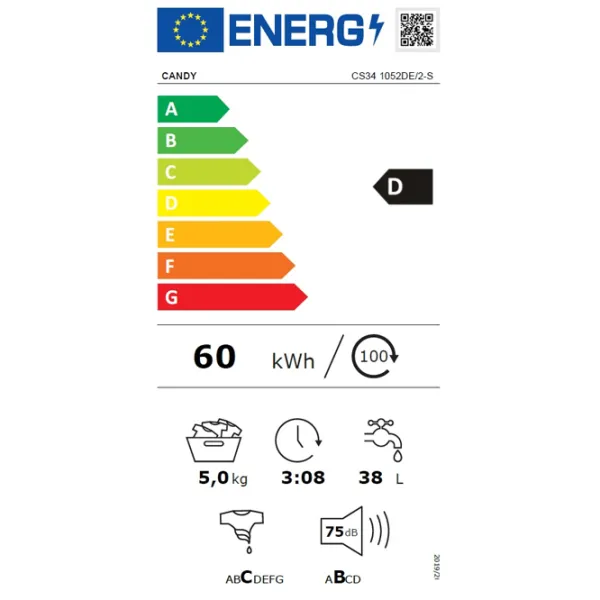 Mașină de spălat Candy CS34 1252DE/2-S 5 kg / 1200 rpm / White photo 5