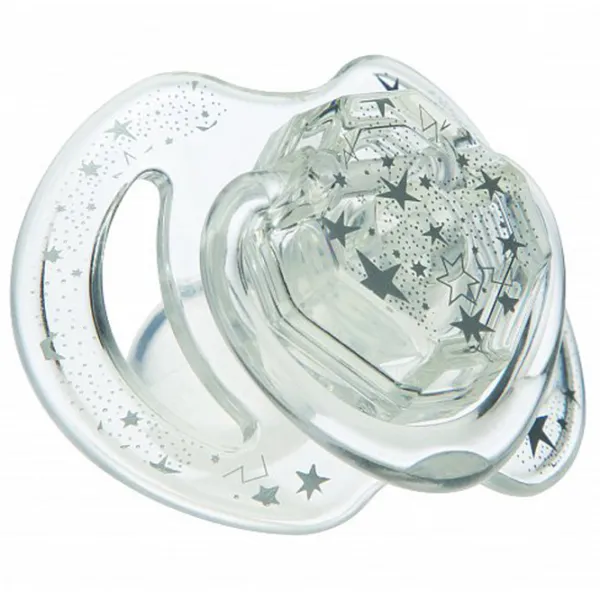 Suzetă cu tetina rotundă Nuby Little Gems Print NV0202008MFS Unisex/ 6 luni - 36 luni/ Silicon/ Transparent photo 2