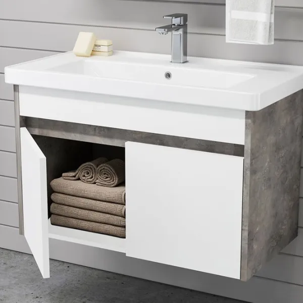 Mobila de baie ORKA Aydos 85 (06623) Silver Настенная/ MDF/ White photo 2