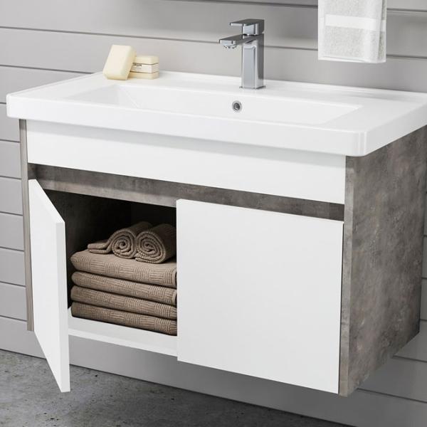 Mobila de baie ORKA Aydos 85 (06623) Silver Настенная/ MDF/ White photo 2
