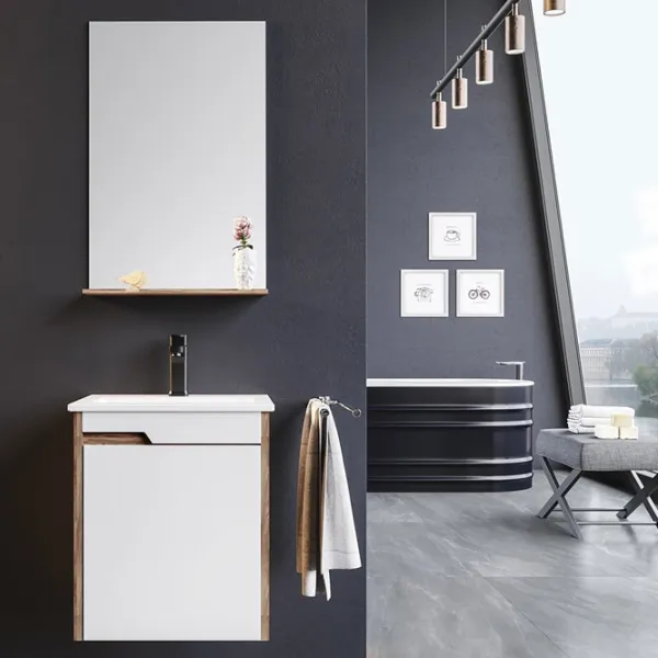 Mobila de baie ORKA Brick 45 (16686) White/Wallnut Pe perete/ MDF/ White photo 3