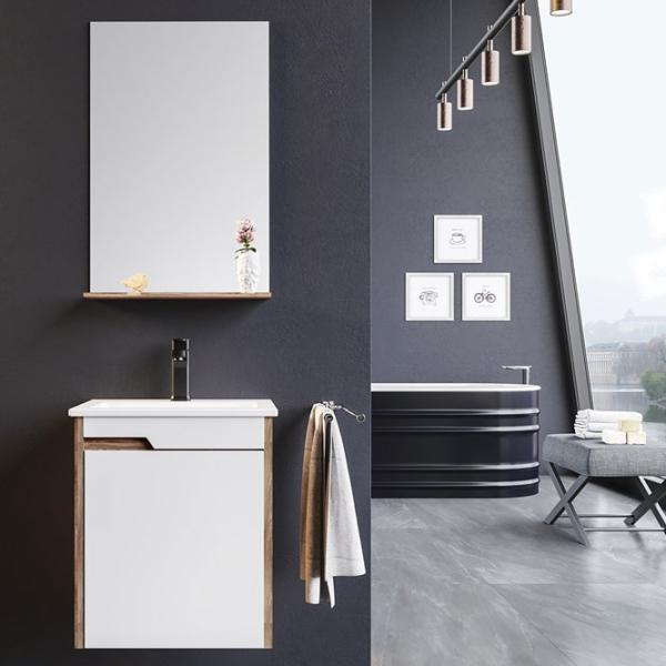 Mobila de baie ORKA Brick 45 (16686) White/Wallnut Pe perete/ MDF/ White photo 3