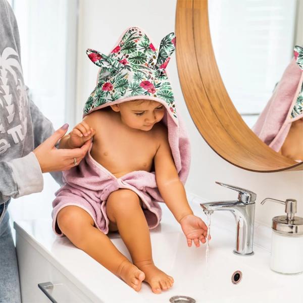 Детское полотенце BabyOno Bunny Ears 100 x 100 см/ Хлопок/ Розовый photo 3