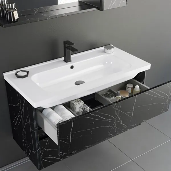 Mobila de baie ORKA Duden Stone 100 (06069) Venato Настенная/ MDF/ Black photo 2 Mobila de baie ORKA Duden Stone 100 (06069) Venato Настенная/ MDF/ Black photo 2