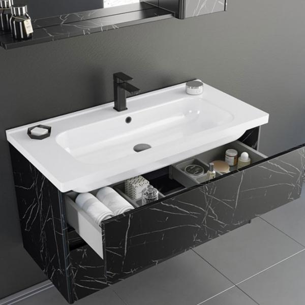 Mobila de baie ORKA Duden Stone 80 (06064) Venato Настенная/ MDF/ Black photo 2 Mobila de baie ORKA Duden Stone 80 (06064) Venato Настенная/ MDF/ Black photo 2