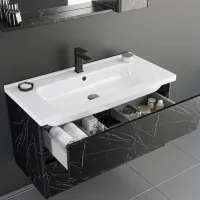 Mobila de baie ORKA Duden Stone 80 (06064) Venato Pe perete/ MDF/ Black photo 2