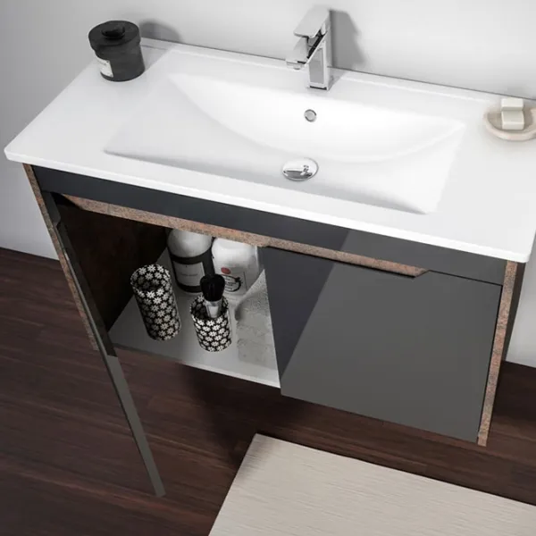 Mobila de baie ORKA Lago 75 (10028) Antracite Pe perete/ MDF/ Antracite photo 2