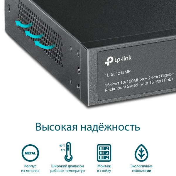 Switch TP-Link TL-SL1218MP Черный photo 5