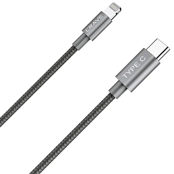 Cablu pentru telefon CRVBLC103 CRAVE Lightning + USB Type-C 1 m/ Gray photo 2 Cablu pentru telefon CRVBLC103 CRAVE Lightning + USB Type-C 1 m/ Gray photo 2