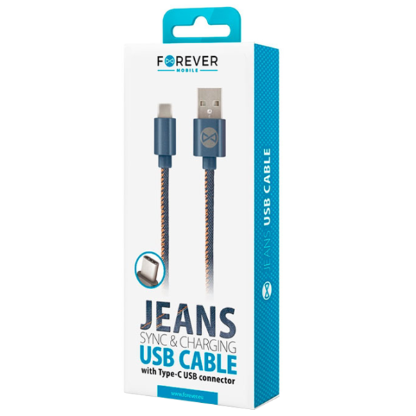 Кабель для телефона Jeans Forever USB Type-A + USB Type-C 1 м/ Синий photo 2