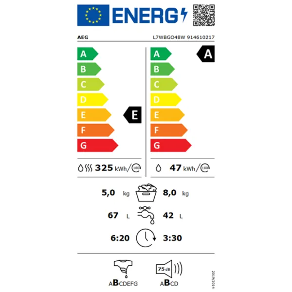 Mașină de spălat cu uscător AEG L7WBGO48W 8 kg / 1400 rpm / White photo 7