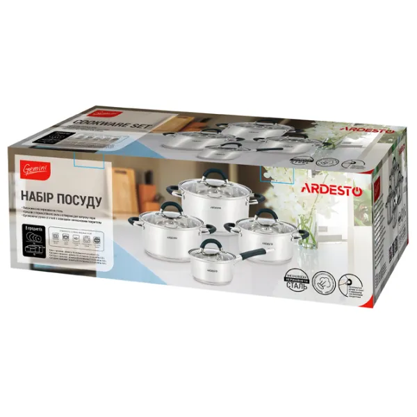 Набор кастрюль Ardesto AR1908SC 1.6/ 2.3/ 3.4/ 4.4 см Нержавеющая сталь/ Стальной photo 6