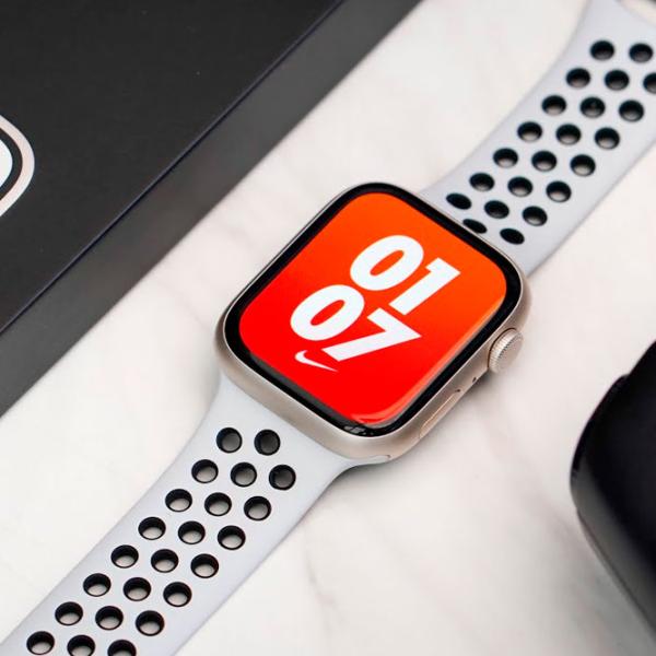 Умные часы Apple Watch Series 7 Nike 1.69"/ MKN33/ Starlight Серебристый photo 5 Умные часы Apple Watch Series 7 Nike 1.69"/ MKN33/ Starlight Серебристый photo 5