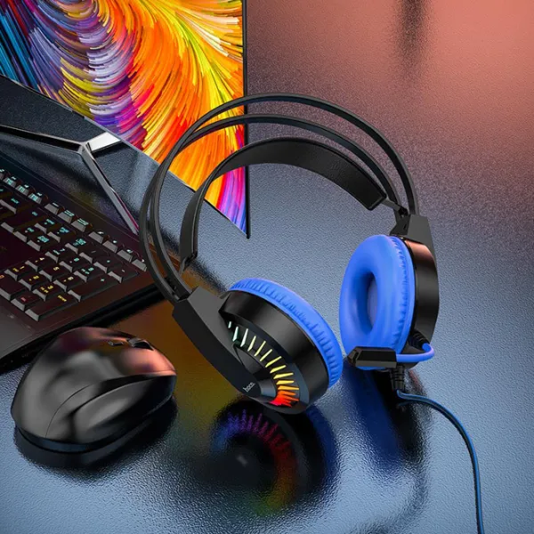 Căști Hoco W105 Joyful Blue Cu fir/ Gaming photo 6
