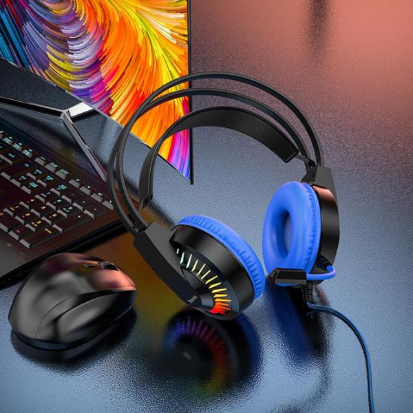 Căști Hoco W105 Joyful Blue Cu fir/ Gaming photo 6