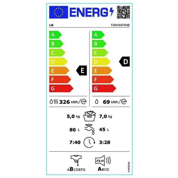 Mașină de spălat cu uscător LG F2DV5S7S0E 7 kg / 1200 rpm / White photo 7