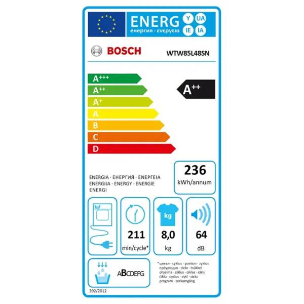 Mașină de uscat rufe Bosch WTW85L48SN 8 kg/ White photo 5
