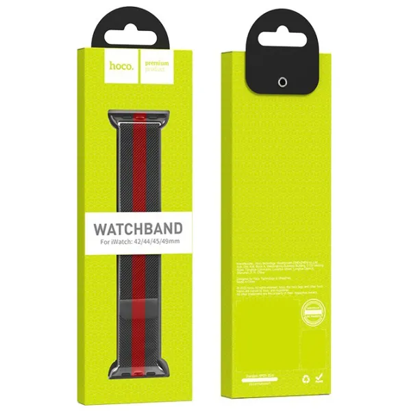Ремешок Apple Watch WA03 Simple beauty series Металл/
42 / 44 / 45 / 49 мм / Черный Red photo 4
