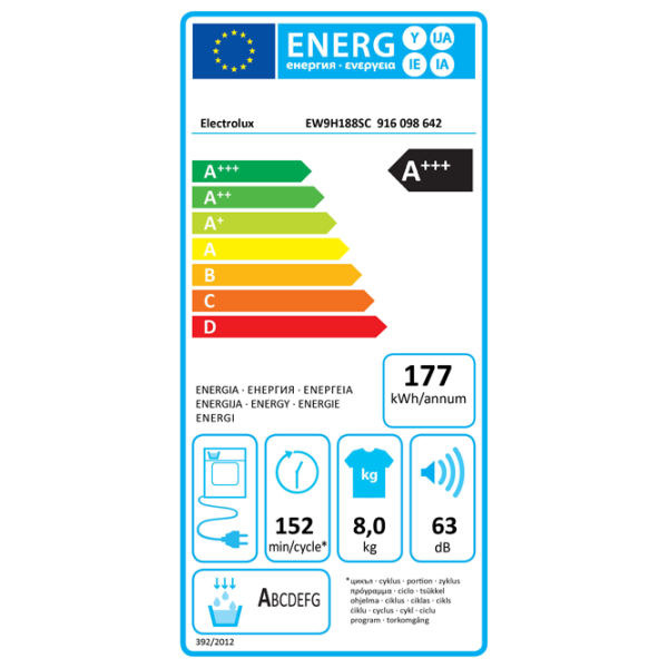 Сушильная машина Electrolux EW9H188SC 8 кг/ Белый photo 6 Сушильная машина Electrolux EW9H188SC 8 кг/ Белый photo 6