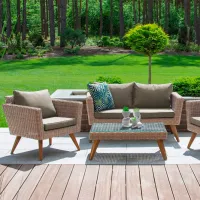 Set mobilă terasă Jumi Malmo Ratan artificial/ Sticlă/ Rattan artificial/ Beige photo 7