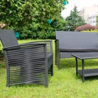Set mobilă terasă Villager Malaga Metal/ Sticlă/ Rattan artificial/ Black photo 3