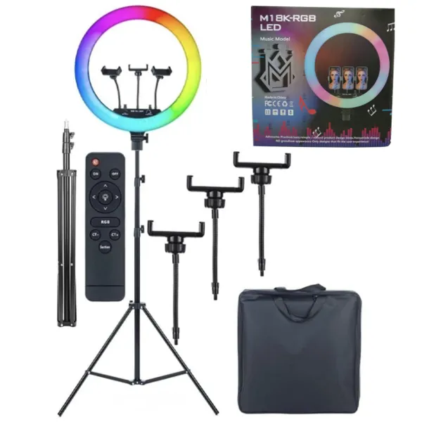 Штатив с круглой лампой Selfie Ring Light M18K 18" Черный photo 7