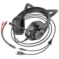 Căști Hoco W107 Elf cat Black Cu fir/ Gaming photo 5