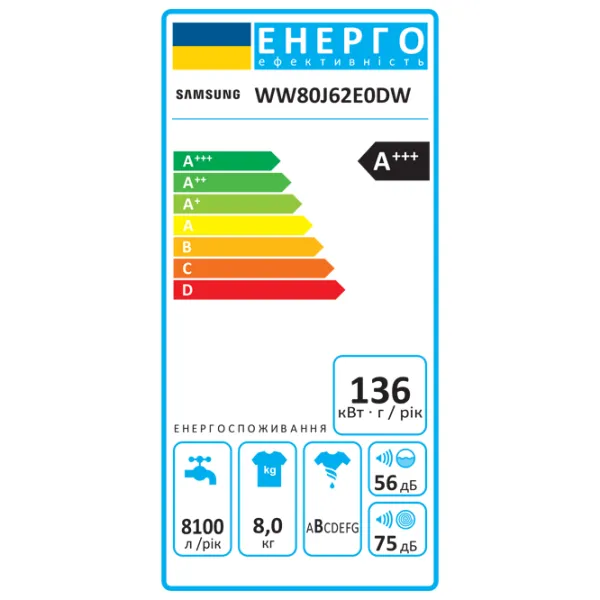 Mașină de spălat Samsung WW80J62E0DW/CE 8 kg / 1200 rpm / White photo 6