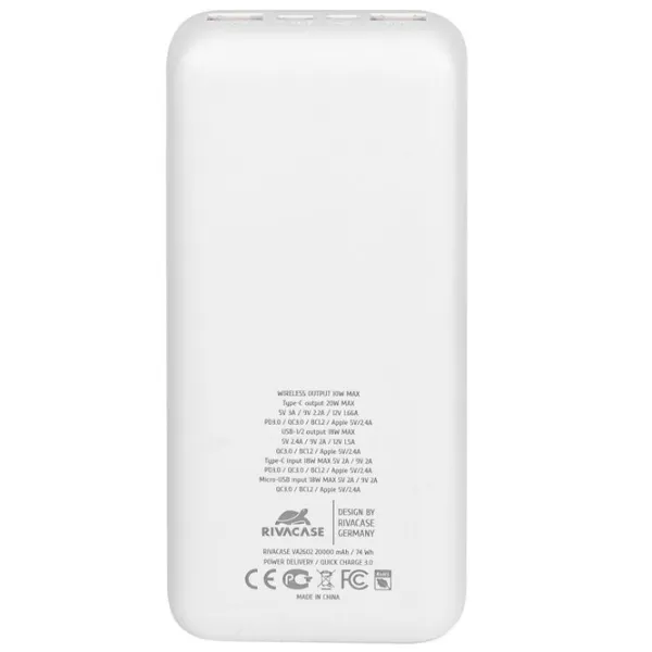 Power Bank RivaCase VA2602 20000 мАч/ Белый photo 3