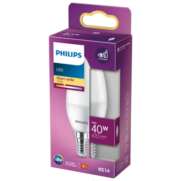 Лампочка светодиодная Philips B35 151717 E14/ 5.5 Вт/ 2700 K/ 470лм/ White photo 2 Лампочка светодиодная Philips B35 151717 E14/ 5.5 Вт/ 2700 K/ 470лм/ White photo 2