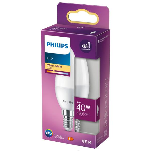 Лампочка светодиодная Philips B35 151717 E14/ 5.5 Вт/ 2700 K/ 470лм/ White photo 2 Лампочка светодиодная Philips B35 151717 E14/ 5.5 Вт/ 2700 K/ 470лм/ White photo 2