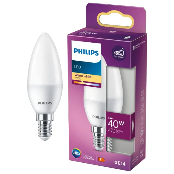Лампочка светодиодная Philips B35 151717 E14/ 5.5 Вт/ 2700 K/ 470лм/ White photo 3 Лампочка светодиодная Philips B35 151717 E14/ 5.5 Вт/ 2700 K/ 470лм/ White photo 3