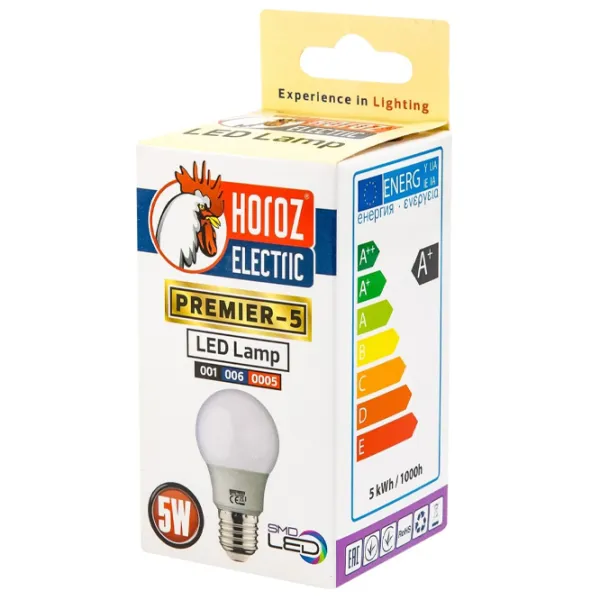 Bec LED Horoz PREMIER-5 33479 E27/ 5 W/ 3000 K/ 500lm/ White photo 2 Bec LED Horoz PREMIER-5 33479 E27/ 5 W/ 3000 K/ 500lm/ White photo 2