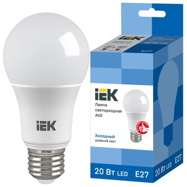 Лампочка светодиодная IEK A60 1515118 E27/ 20 Вт/ 6500 К/ 1800лм/ White photo 3 Лампочка светодиодная IEK A60 1515118 E27/ 20 Вт/ 6500 К/ 1800лм/ White photo 3