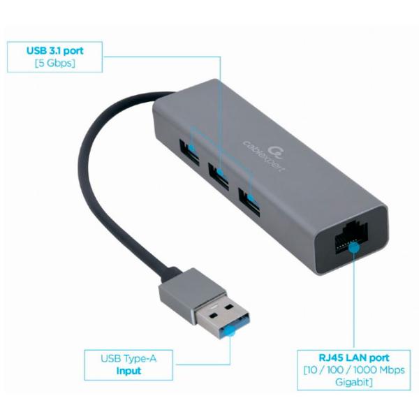 Adaptor de rețea Cablexpert A-AMU3-LAN-01 LAN/ Gray photo 3