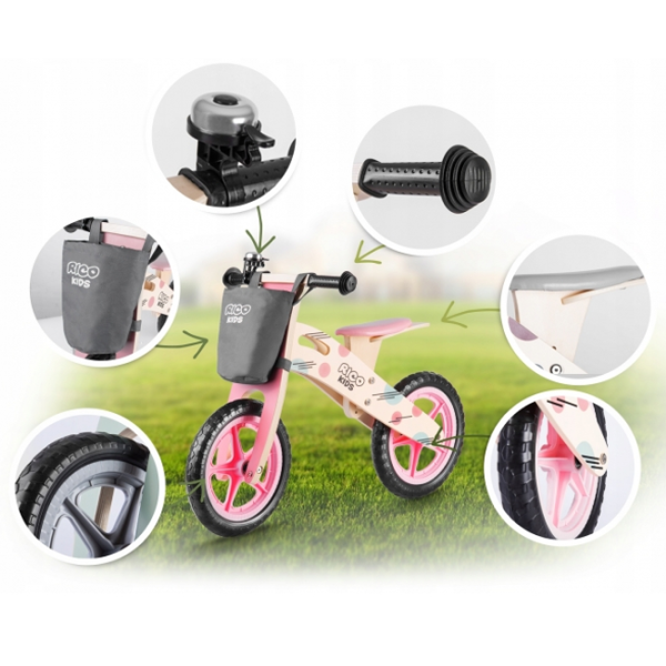 Bicicletă fără pedale Ricokids RC-611 12" Pink Wood photo 5 Bicicletă fără pedale Ricokids RC-611 12" Pink Wood photo 5