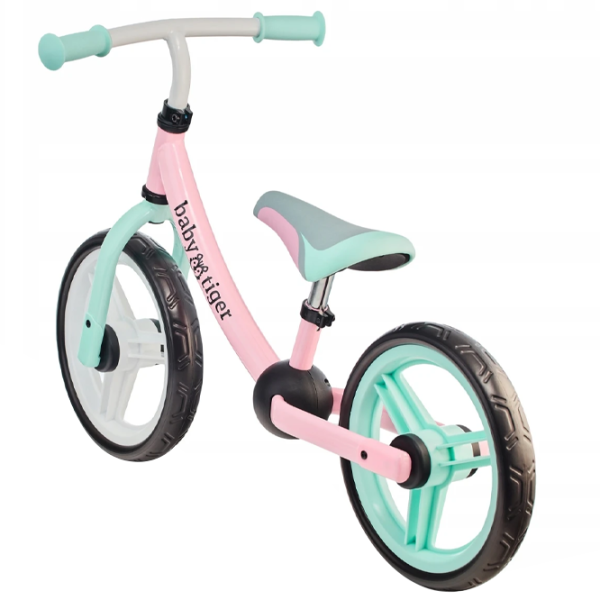 Bicicletă fără pedale BabyTiger Flow 12" Oțel/ Pink Mint photo 2