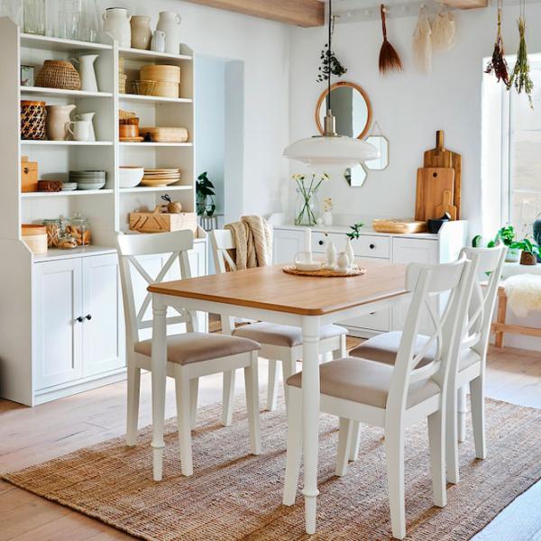 Scaun de bucătărie Ikea Ingolf Stofă/ White Beige photo 5