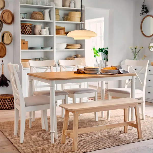 Scaun de bucătărie Ikea Ingolf Stofă/ White Beige photo 6